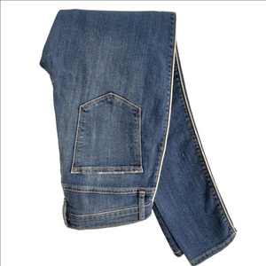 BananaRepublic Highrise Jeans White piping details  blue wash Skinny Sz 27 EUC